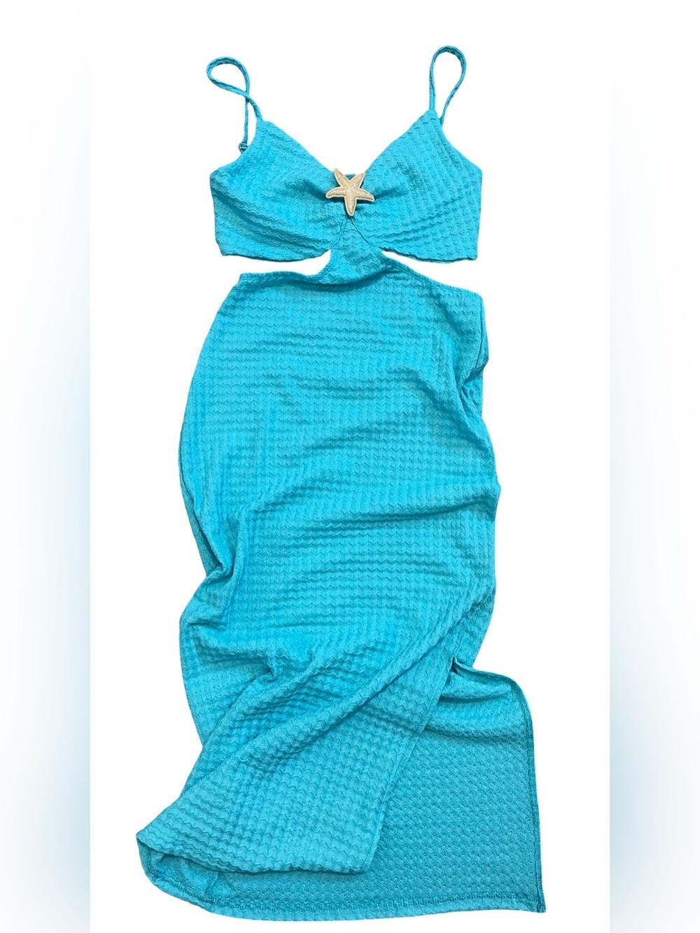 SHEIN aqua textured cut out maxi dress with starfish detail
